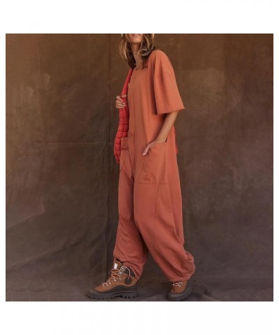 Rompers For Women,2024 Srping Summer Casual Wide Leg Jumpsuit Short Sleeve Crew Neck Oversized Baggy Overall A-light Brown $9...