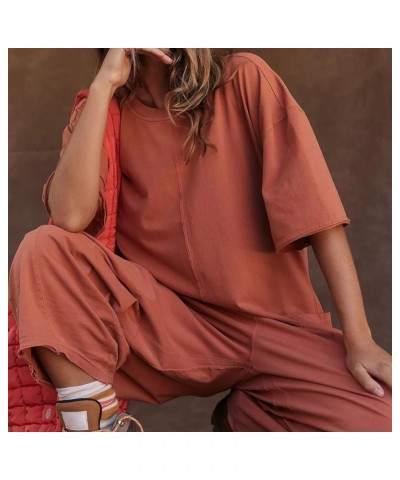 Rompers For Women,2024 Srping Summer Casual Wide Leg Jumpsuit Short Sleeve Crew Neck Oversized Baggy Overall A-light Brown $9...