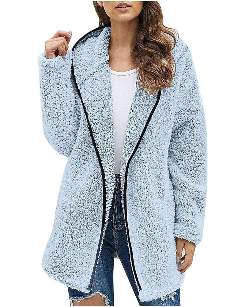 Womens Winter Coats Fleece Sherpa Jacket Fuzzy Lightweight Open Front Cardigan Comfy Hoodie Warm Clothes Outerwear A-blue $9....