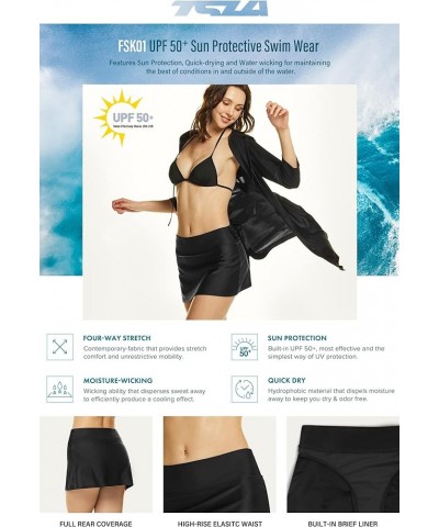 Women's UPF 50+ Swim Skirt, Elastic Waistband Swimsuit Skort, Built-in Swimwear Bikini Bottom Basic Black $17.38 Swimsuits