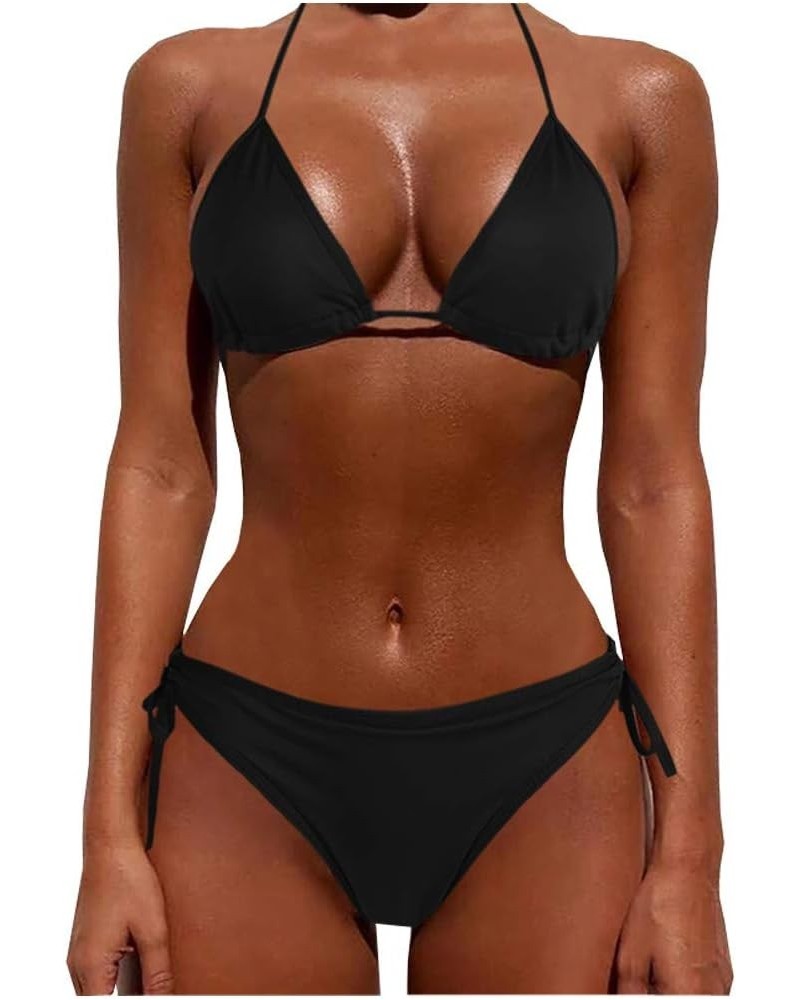 Bikini Sets for Women Sexy Triangle String Halter Thong Micro Bikini Bathing Suits Two Piece Womens Bikini Swimsuits Black $7...