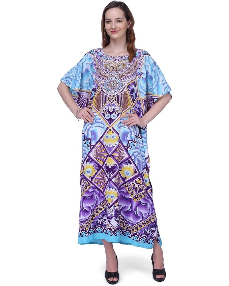 Women Kaftan Tunic Kimono Free Size Long Maxi Party Dress for Loungewear Holidays Nightwear Dresses One Size, 103-Purple 132-...