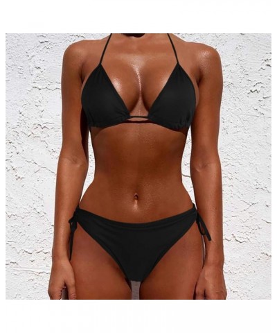 Bikini Sets for Women Sexy Triangle String Halter Thong Micro Bikini Bathing Suits Two Piece Womens Bikini Swimsuits Black $7...