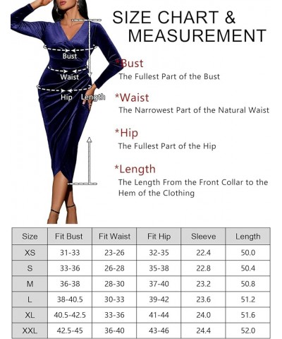 2023 Wrap Ruched Velvet Dress V Neck Short Ruffle Sleeves Long Bodycon Midi Elegant Party Wedding Guest Cocktail Navy Blue, L...