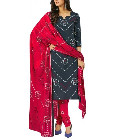 100% Cotton Bandhani Printed Salwar Kameez Suit with Cotton Dupatta Navy Blue $26.79 Dresses