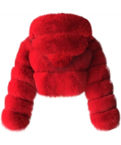 Womens Faux Fur Winter Coats Cropped Luxury Fluffy Fuzzy Fleece Jacket Plush Teddy Shaggy Cardigan Outwear Red 7 $23.49 Coats