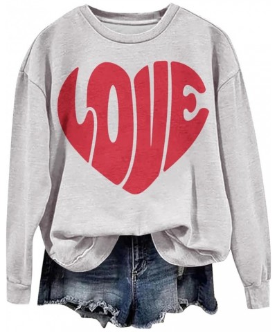 Valentine Day Shirts Women Long Sleeve Pullover Sweatshirts Love Heart Print Shirts Casual Loose Crewneck Tops Gray-2-lightni...