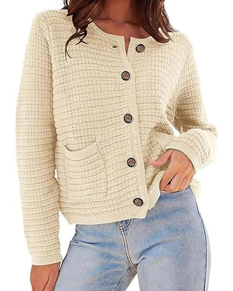 Cropped Cardigans for Women Chunky Knit Button Down Sweater Coat Casual Solid Color Long Sleeve Open Front Cardigan Outerwear...