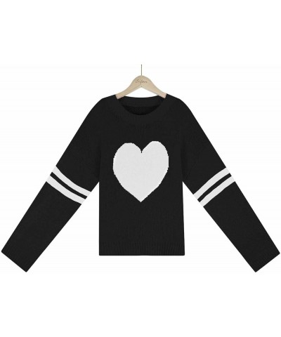 Women's Winter Graphic Knitted Sweater Tops Heart Print Long Sleeve Crewneck Pullovers Y2K Sweater Fashion Cute Tops Black,02...