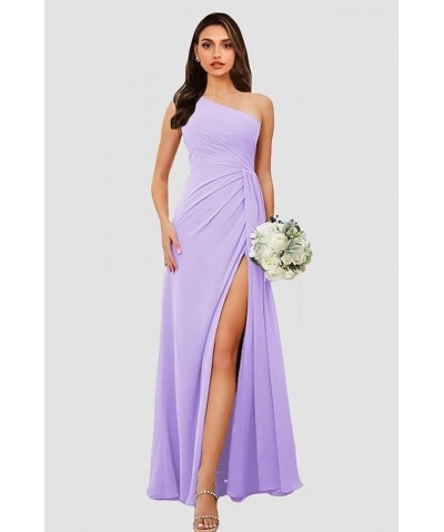 Women's One Shoulder Bridesmaid Dresses for Wedding Long Chiffon Ruched A Line Formal Party Dresses with Slit Silver $33.74 D...