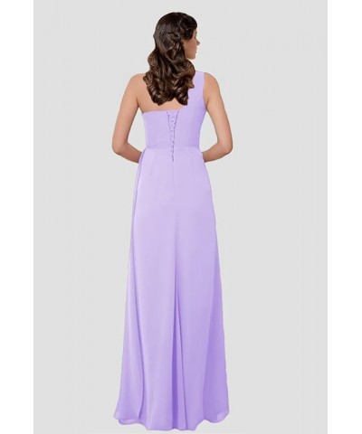 Women's One Shoulder Bridesmaid Dresses for Wedding Long Chiffon Ruched A Line Formal Party Dresses with Slit Silver $33.74 D...