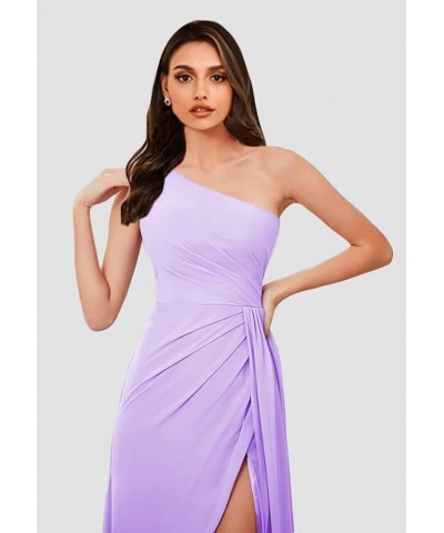 Women's One Shoulder Bridesmaid Dresses for Wedding Long Chiffon Ruched A Line Formal Party Dresses with Slit Silver $33.74 D...