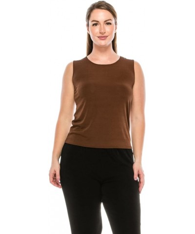 Women's Basic Tank Top – Sleeveless Round Neck Stretch Casual Solid T Shirts Brown $13.80 Tanks