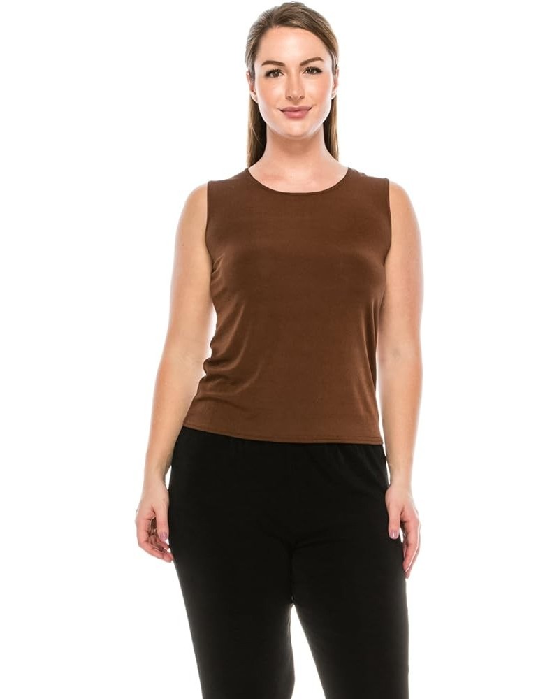 Women's Basic Tank Top – Sleeveless Round Neck Stretch Casual Solid T Shirts Brown $13.80 Tanks