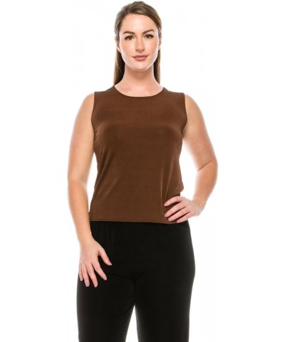 Women's Basic Tank Top – Sleeveless Round Neck Stretch Casual Solid T Shirts Brown $13.80 Tanks