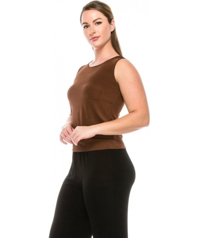 Women's Basic Tank Top – Sleeveless Round Neck Stretch Casual Solid T Shirts Brown $13.80 Tanks