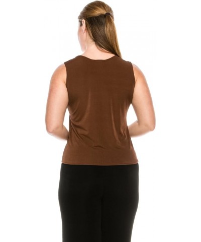 Women's Basic Tank Top – Sleeveless Round Neck Stretch Casual Solid T Shirts Brown $13.80 Tanks