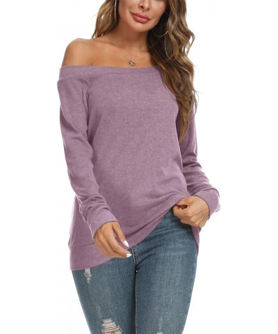 Womens Cute Sexy Off Shoulder Blouses Long Sleeve Boat Neck Tunics Tops Lavender $7.64 Tops