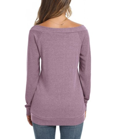 Womens Cute Sexy Off Shoulder Blouses Long Sleeve Boat Neck Tunics Tops Lavender $7.64 Tops