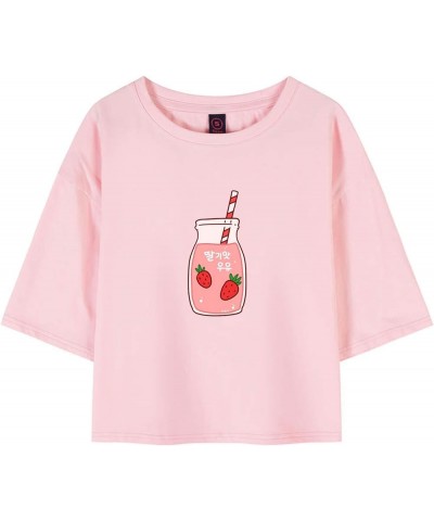 90s Japanese Strawberry Milk Crop Top Cotton Pink T Shirts for Teen Girls Pink9 $11.56 T-Shirts