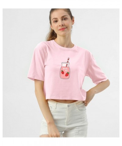 90s Japanese Strawberry Milk Crop Top Cotton Pink T Shirts for Teen Girls Pink9 $11.56 T-Shirts