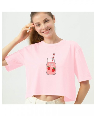 90s Japanese Strawberry Milk Crop Top Cotton Pink T Shirts for Teen Girls Pink9 $11.56 T-Shirts