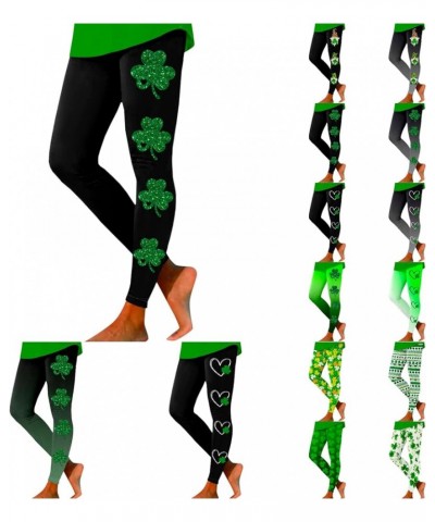 St Patricks Day Leggings Women High Waisted Green Shamrock Workout Pants Tummy Control Casual Irish Funny Yoga Pants D - Yell...