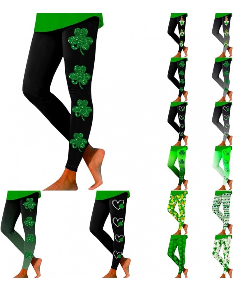 St Patricks Day Leggings Women High Waisted Green Shamrock Workout Pants Tummy Control Casual Irish Funny Yoga Pants D - Yell...