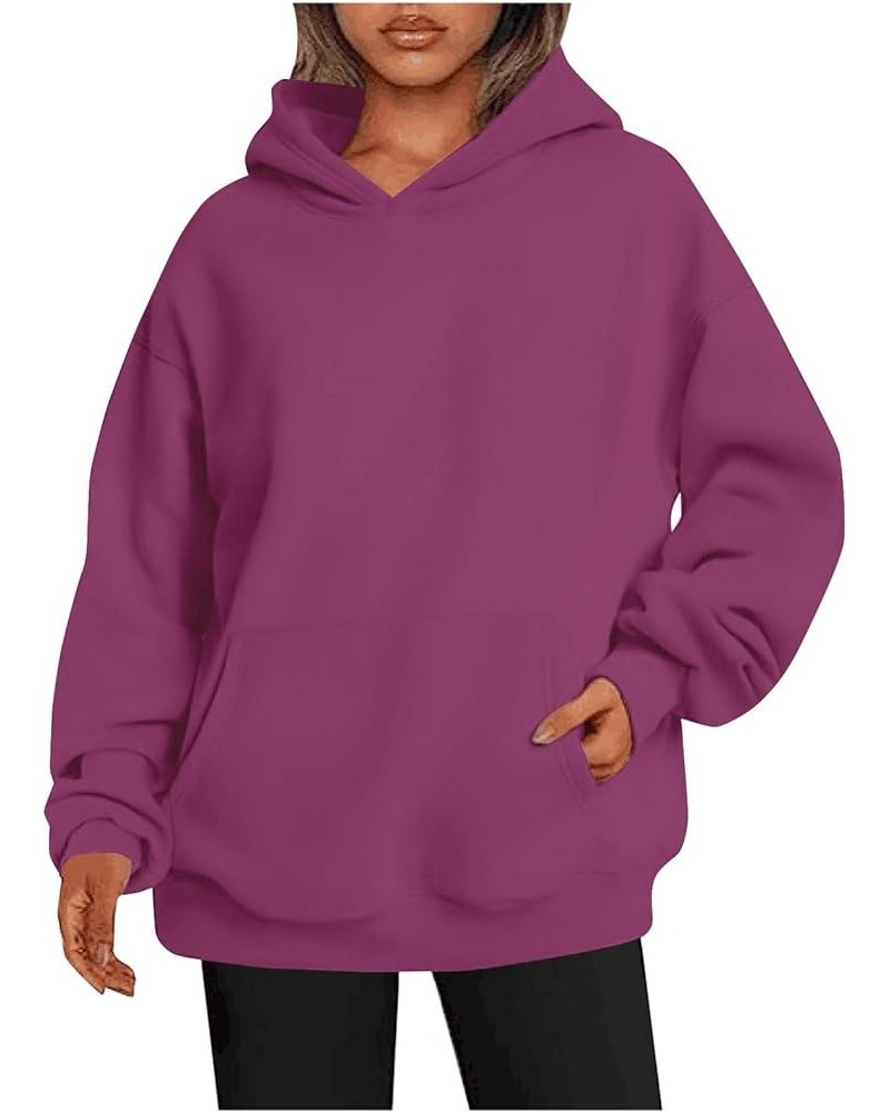 Womens Oversized Sweatshirts Fleece Hoodies Long Sleeve Shirts Pullover Fall Clothes With Pocket Bulk Hoodies for Purple $10....