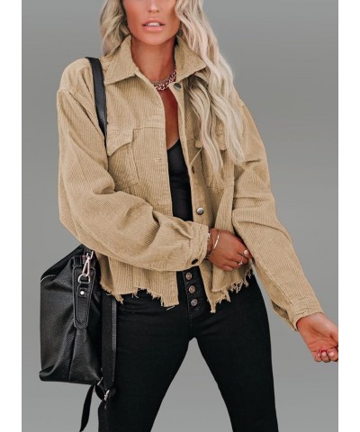 Womens Fall Fashion 2023 Corduroy Jacket for Women Long Sleeve Cropped Shacket Button Down Womens Casual Tops Khaki $25.19 Ja...