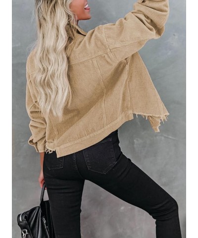 Womens Fall Fashion 2023 Corduroy Jacket for Women Long Sleeve Cropped Shacket Button Down Womens Casual Tops Khaki $25.19 Ja...