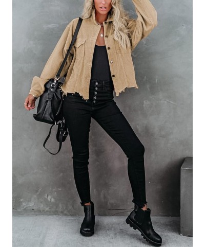 Womens Fall Fashion 2023 Corduroy Jacket for Women Long Sleeve Cropped Shacket Button Down Womens Casual Tops Khaki $25.19 Ja...