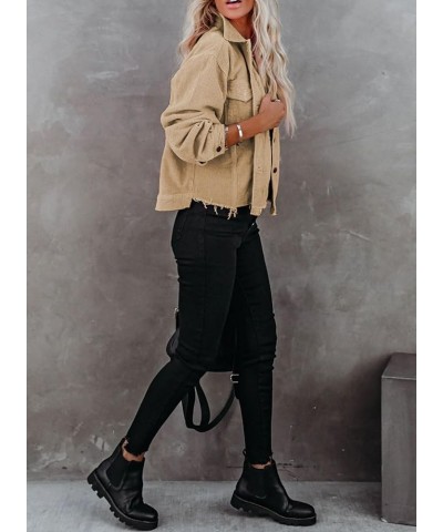 Womens Fall Fashion 2023 Corduroy Jacket for Women Long Sleeve Cropped Shacket Button Down Womens Casual Tops Khaki $25.19 Ja...