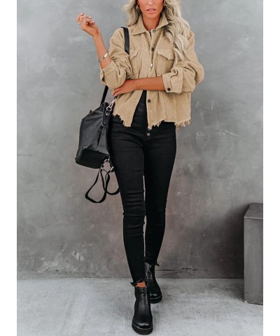 Womens Fall Fashion 2023 Corduroy Jacket for Women Long Sleeve Cropped Shacket Button Down Womens Casual Tops Khaki $25.19 Ja...