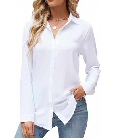 Women's Button Down Shirts V Neck Dress Shirts for Women Long Sleeve Office Casual Business Plain Blouses Tops White $8.40 Bl...