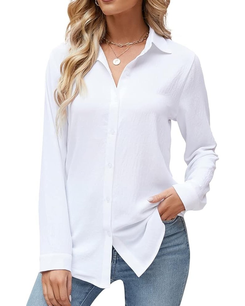 Women's Button Down Shirts V Neck Dress Shirts for Women Long Sleeve Office Casual Business Plain Blouses Tops White $8.40 Bl...