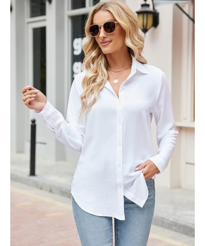 Women's Button Down Shirts V Neck Dress Shirts for Women Long Sleeve Office Casual Business Plain Blouses Tops White $8.40 Bl...