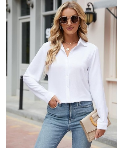 Women's Button Down Shirts V Neck Dress Shirts for Women Long Sleeve Office Casual Business Plain Blouses Tops White $8.40 Bl...