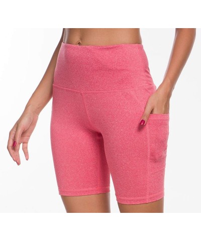 High Waist Out Pocket Yoga Short Tummy Control Workout Running 4 Way Stretch Yoga Leggings Wine Red Snow Dot $13.15 Activewear