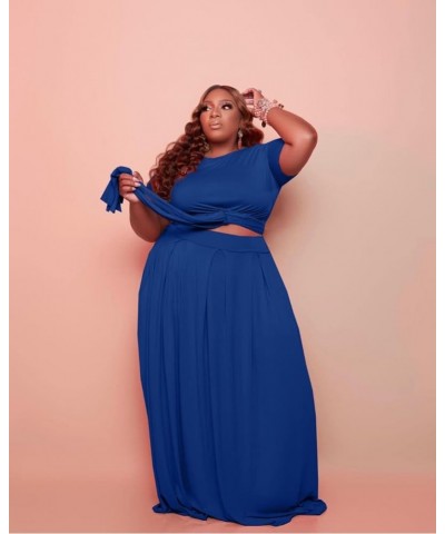 Sexy Skirt Sets Women 2 Piece Outfits Plus Size Summer Short Sleeve Tie Up Top and Maxi Skirt Set Party Dress Blue 69 $18.86 ...