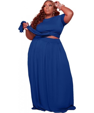 Sexy Skirt Sets Women 2 Piece Outfits Plus Size Summer Short Sleeve Tie Up Top and Maxi Skirt Set Party Dress Blue 69 $18.86 ...