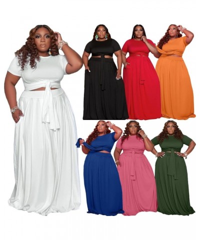 Sexy Skirt Sets Women 2 Piece Outfits Plus Size Summer Short Sleeve Tie Up Top and Maxi Skirt Set Party Dress Blue 69 $18.86 ...