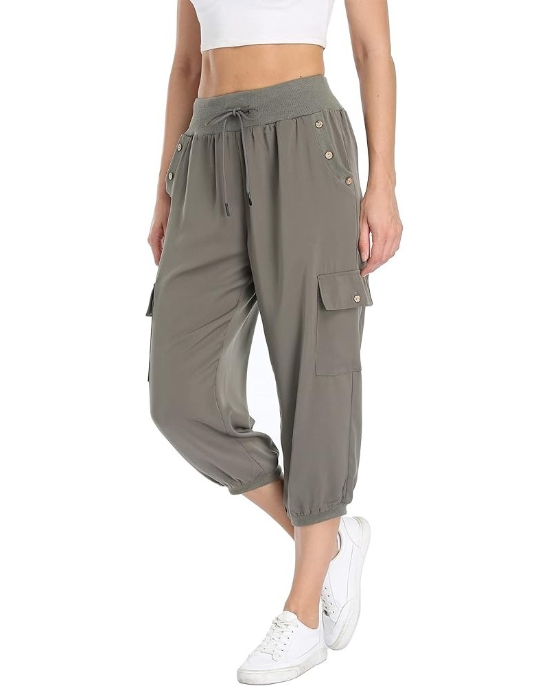 Women's Loose Cropped Capris Cargo Joggers Pants Harem Sweatpants Stylish Soft Casual with Pockets Light Green $19.20 Pants