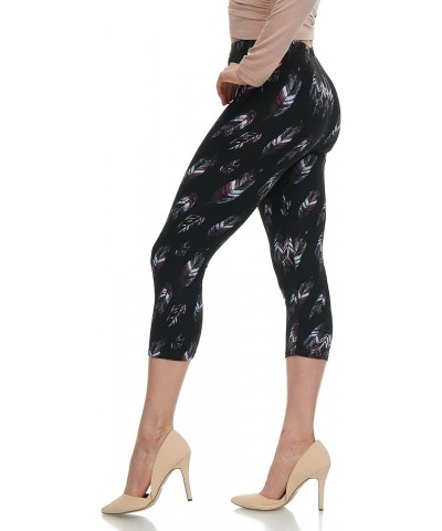 | Extra Soft Capri Leggings with Design | Variety of Prints | One Size 503c New Feather on Black Capri $6.15 Leggings