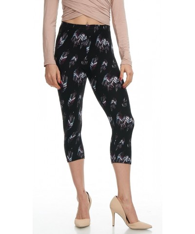 | Extra Soft Capri Leggings with Design | Variety of Prints | One Size 503c New Feather on Black Capri $6.15 Leggings