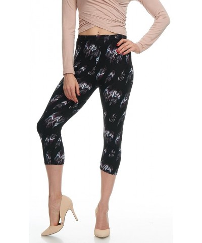 | Extra Soft Capri Leggings with Design | Variety of Prints | One Size 503c New Feather on Black Capri $6.15 Leggings