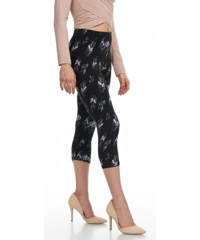 | Extra Soft Capri Leggings with Design | Variety of Prints | One Size 503c New Feather on Black Capri $6.15 Leggings