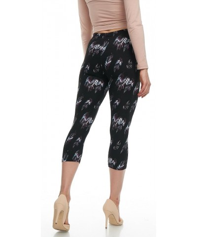 | Extra Soft Capri Leggings with Design | Variety of Prints | One Size 503c New Feather on Black Capri $6.15 Leggings