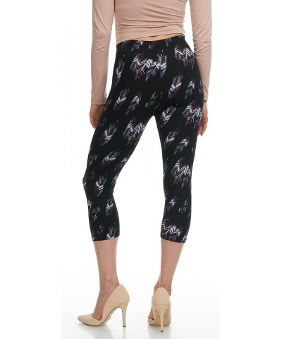 | Extra Soft Capri Leggings with Design | Variety of Prints | One Size 503c New Feather on Black Capri $6.15 Leggings