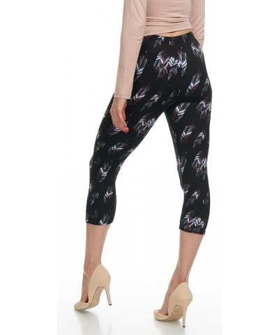 | Extra Soft Capri Leggings with Design | Variety of Prints | One Size 503c New Feather on Black Capri $6.15 Leggings